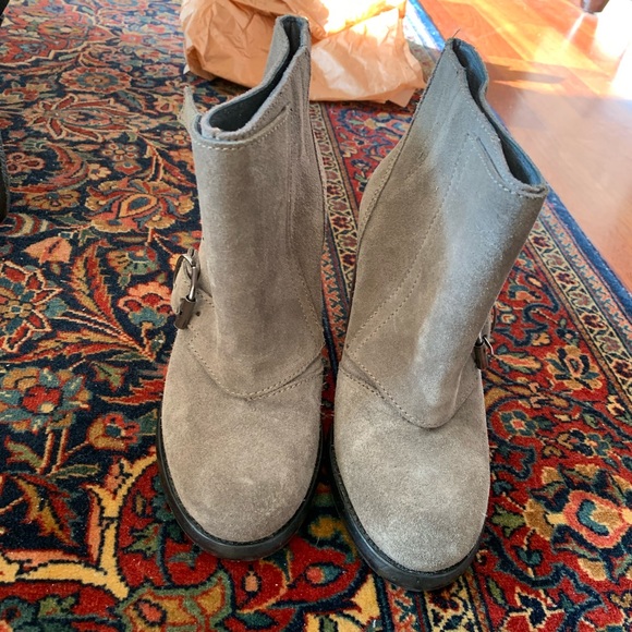 All saints Kurve gray suede buckle heeled booties - Picture 3 of 5